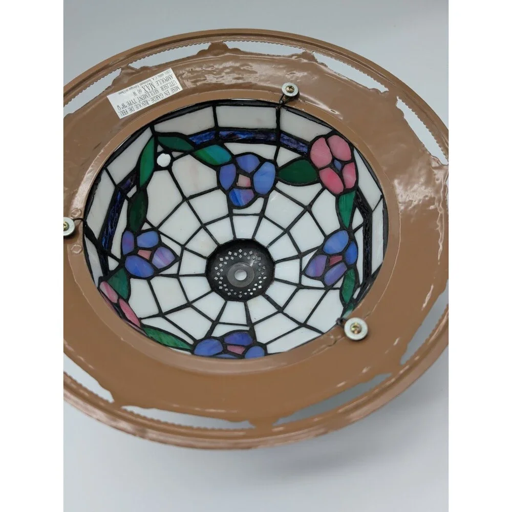 Stained Glass Lamp Shade Floral Pink Blue 11-in Replacement